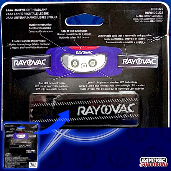 RAYOVAC Lightweight LED Headlamp, 2 Mode High/Red | 100 lm + Includes 2 AAA Batt - Picture 7 of 9